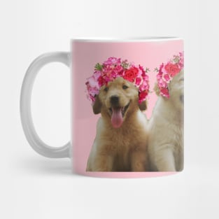 Cute golden retriever in flower crowns Mug